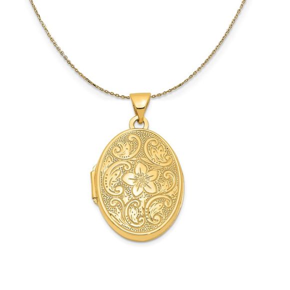 14k Yellow Gold 21mm Scrolled Floral Locket Necklace - 16 Inch